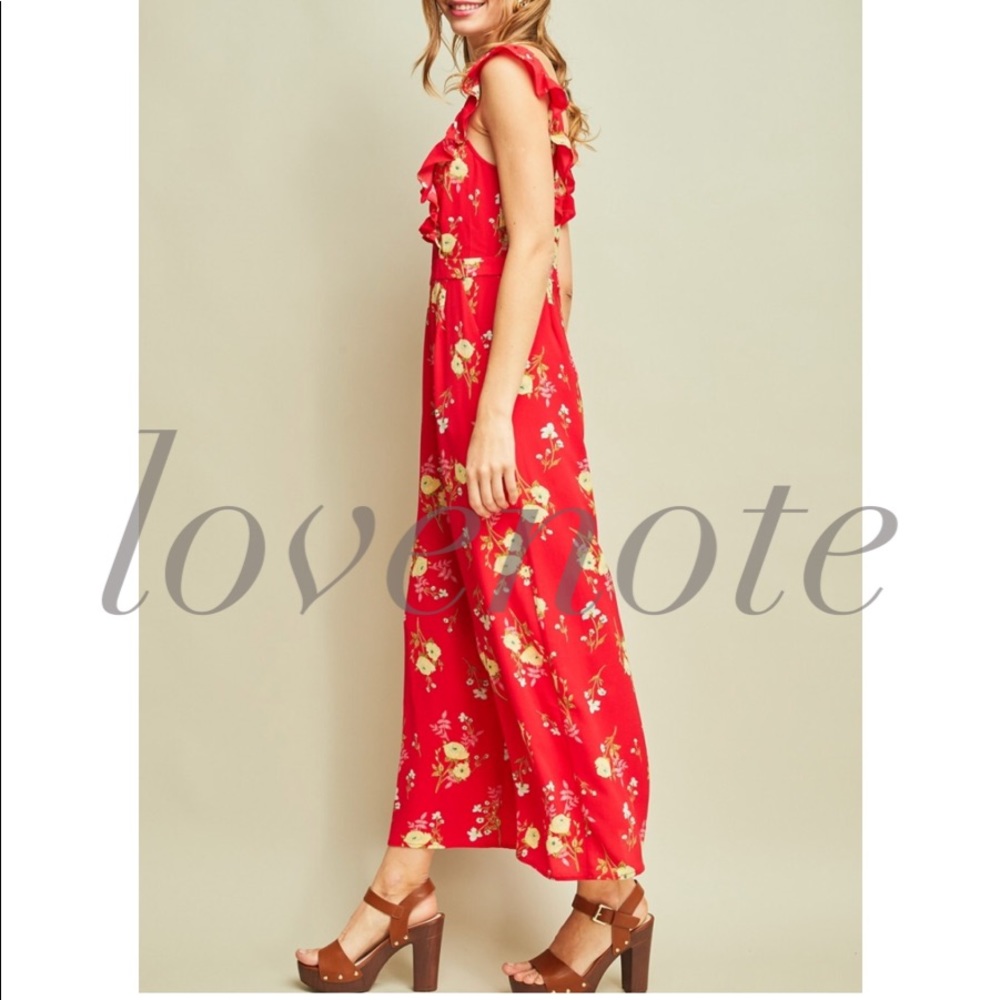 Floral Jumpsuit Romper Ruffle Sleeve Pant Length - Picture 6 of 8